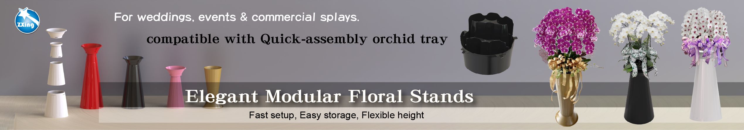 Modular plastic floral stands for weddings, events, commercial displays and flower shops